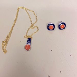 Spiny oyster matching earrings and necklace sterling silver jewelry